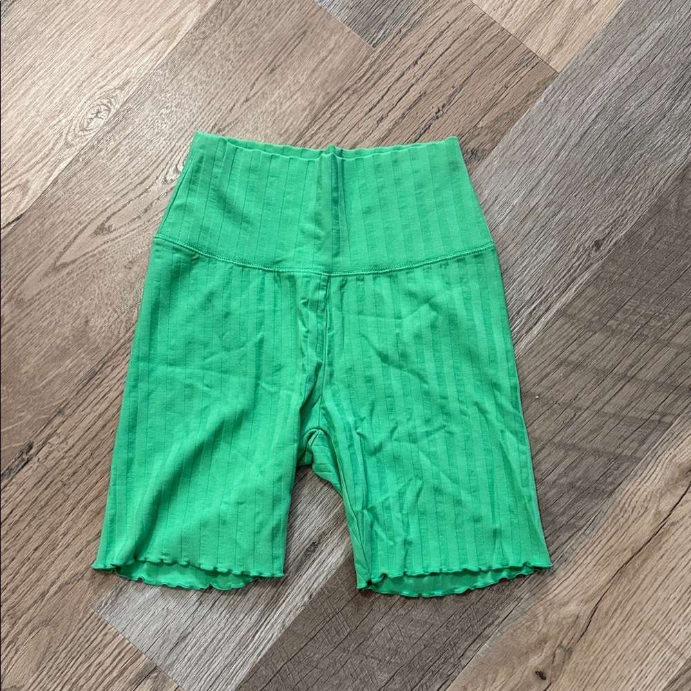 Aerie Green High-Waist Ribbed Bike Shorts